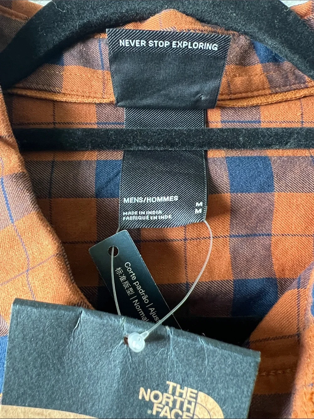 The North Face Orange and Navy Plaid Long-Sleeve Button-Down Shirt